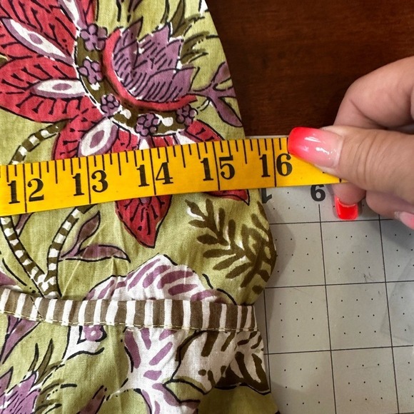 Kaantha Karma NWOT Size Sm- Med adjustable Blockprint Floral Green Midi Dress - Picture 6 of 9